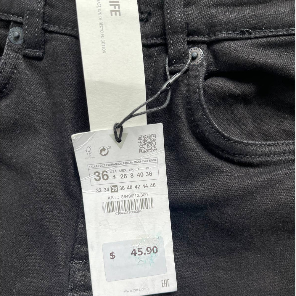 NWT ZARA Women's Black Mid Rise Frayed Hem Flared Cropped Denim Jeans - Picture 6 of 10